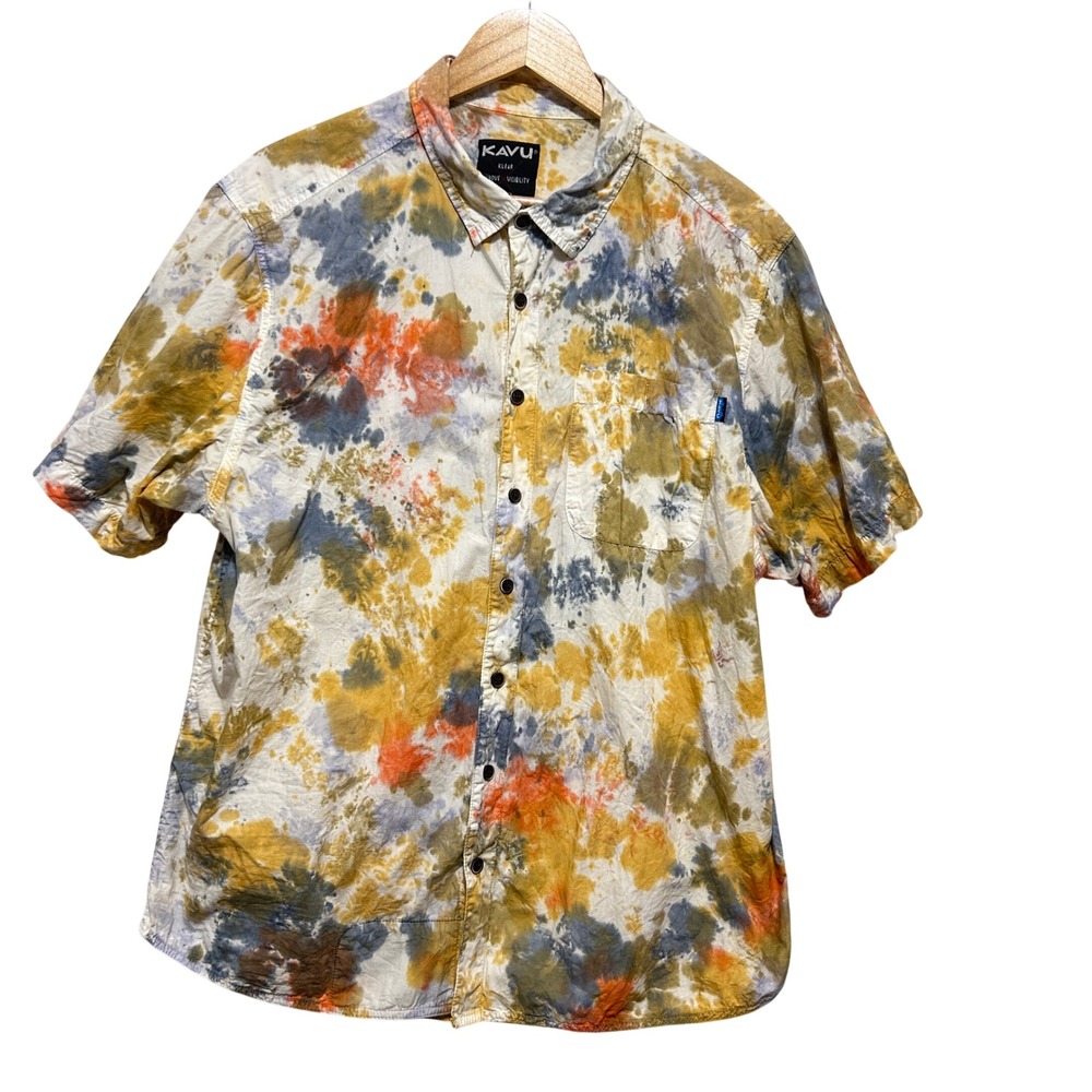 KAVU Mens Boho Hippie Tie Dye Button Shirt XL Multicolor Festival Outdoor Resort